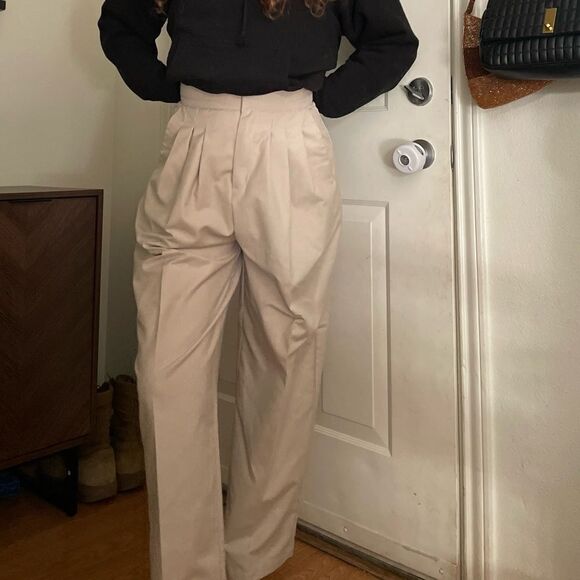 LATTELIER Super High Waisted Pleated Trouser Pants Small Beige - Picture 3 of 6